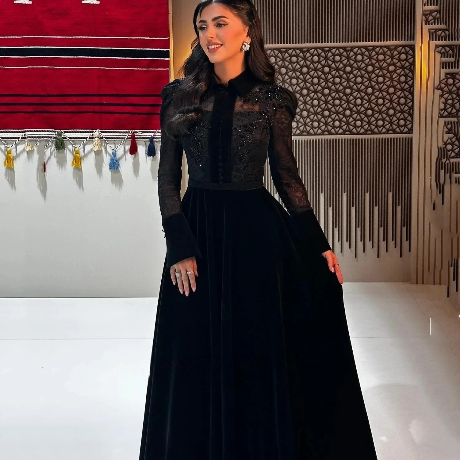 

Black Long Sleeves Party Bespoke Occasion Gown Evening Dresses Prom Pastrol Unisex Jersey Retro Dubai Saudi Arabic Customized