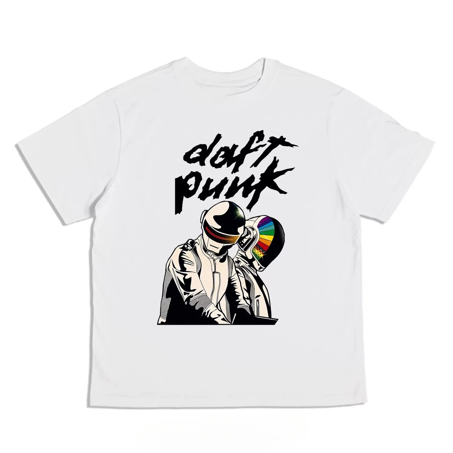 Daft Punk Rainbow Helm DJ Band Grafik-T-Shirt aus Baumwolle für Herren und Damen, Streetwear-T-Shirt – Detail 6
