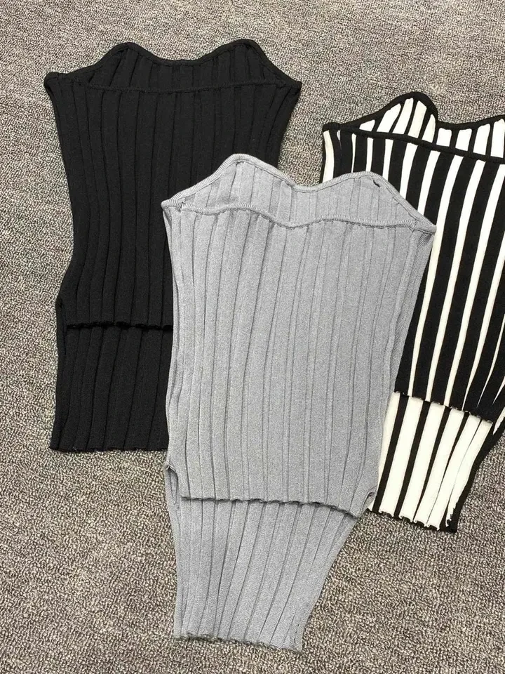 2024 New Women High Quality Striped Strapless High Quality Tank Tops Female Chic Vest 3 Color