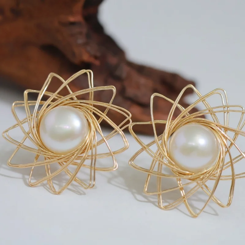 

SGARIT серьги-гвоздики ручной работы из 14-каратного золота с пресноводным жемчугом для женщин, гипоаллергенные ювелирные изделия, подарок для помолвки