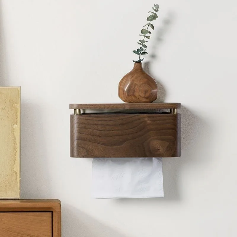 Walnut Toilet Tissue Box Bathroom Tissue Storage Box Wall Mounted Non Perforated Household Paper Storage Box Paper Holder ZG855 view 3