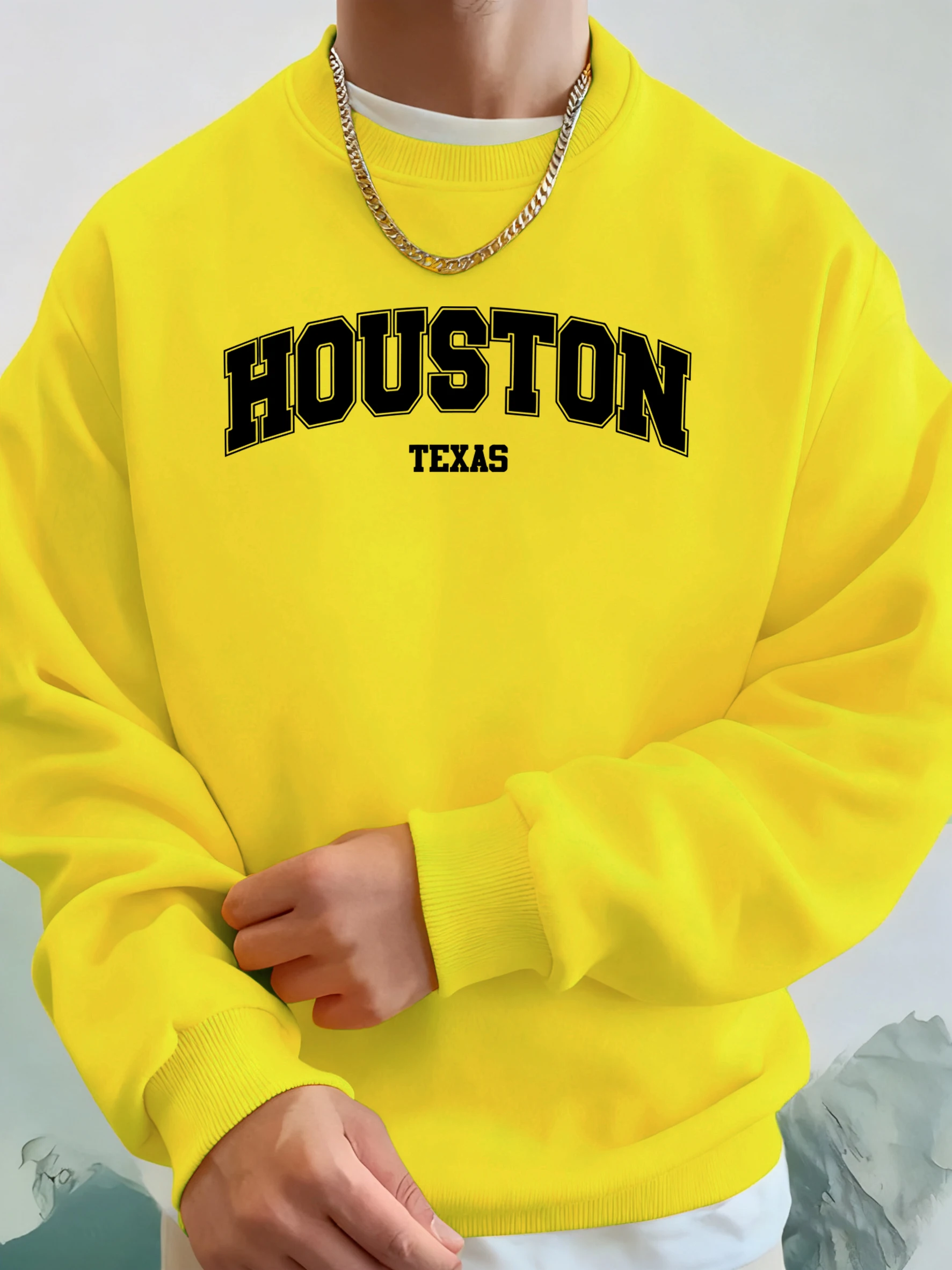 Houston Texas Art Letter Print Mens Autumn Warm Sweatshirts Casual Fashion Hoodie Sport Long Sleeved Streetwear Fleece Soft Tops