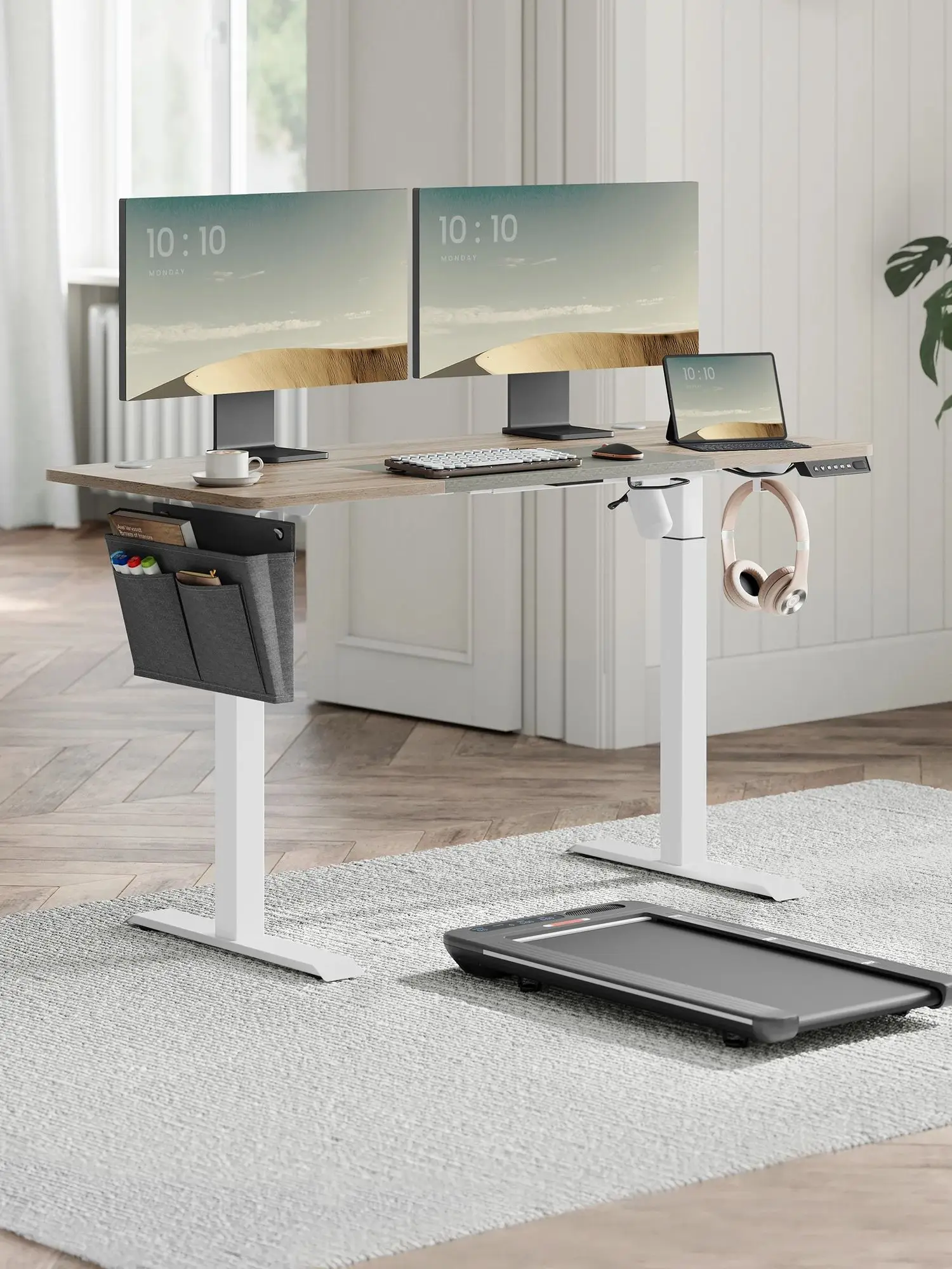 SONGMICS Höhenverstellbarer Schreibtisch elektrisch, 60 x 140 x (72-120) cm, stufenlos verstellbar, gespleißte Platte