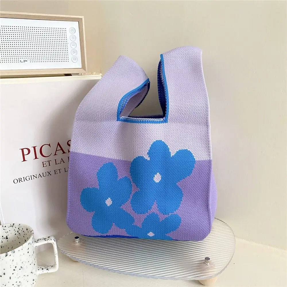 

Reusable Mini Shoulder Bag Shopping Bags Casual Color Knot Wrist Bag Tote Bag Knit Handbag Handmade
