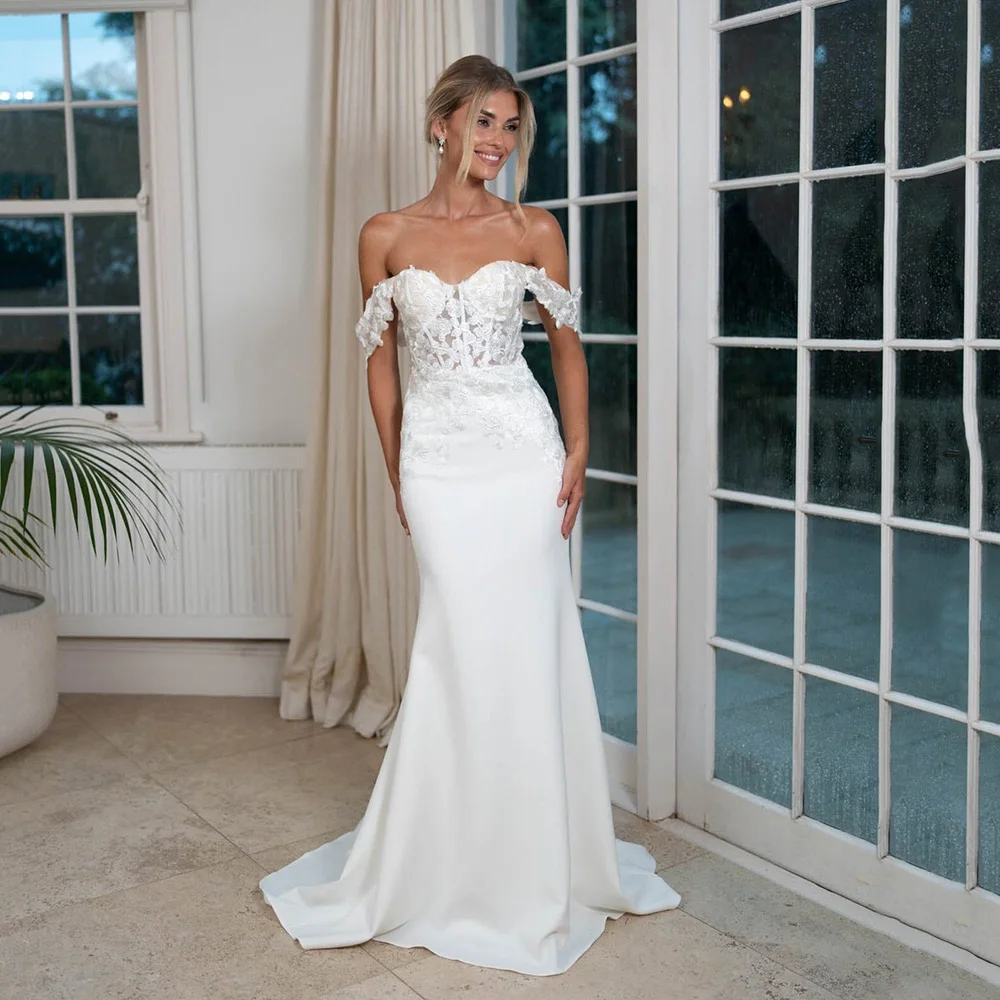 

Luxury Wedding Dresses 2025 Corset Off Shoulder Lace Appliques Bridal Gown vestidos de novia Mermaid Bride Dress Customized