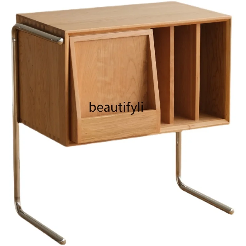 Nordic Solid Wood Book Sofa Side Cabinet Japanese Bedside Table Multifunctional Suspension Side Table Magazine Cabinet