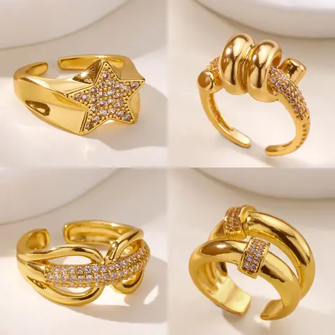 Zircon Star Knotแหวนทองสีสแตนเลสเรขาคณิตแหวนนิ้วปรับคู่แต่งงานเครื่องประดับของขวัญ