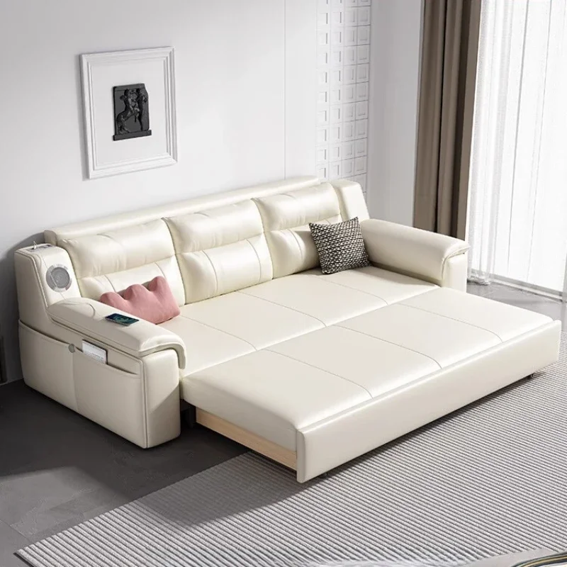 Living Room Genuine Leather Sofas Bed Minimalist Convertible Straight Sofas Design Elegant Wohnzimmer Sofas Home Furniture