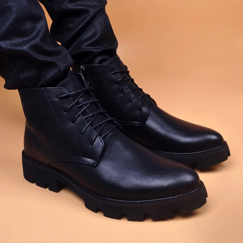 

men casual business office genuine leather boots black autumn winter shoes cowboy platform boot handsome trendy ankle botas male