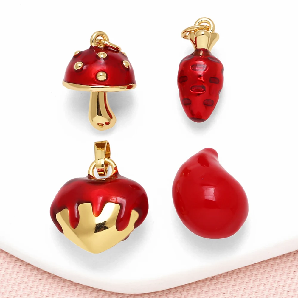OCESRIO Trendy Red Enamel Strawberry Charms for Bracelet Copper Gold Plated Mushroom Carrot Chili accesorios de joyería chma319