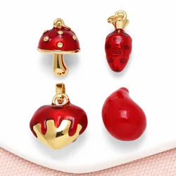OCESRIO Trendy Red Enamel Strawberry Charms for Bracelet Copper Gold Plated Mushroom Carrot Chili accesorios de joyería chma319