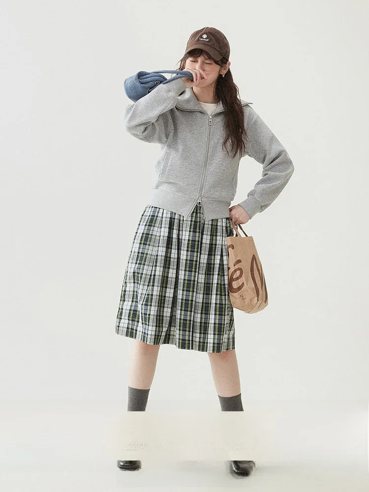 

Оригинальная женская толстовка AMUU с двойной молнией, длинными рукавами и большим воротником, новая весенняя коллекция, повседневная уличная одежда