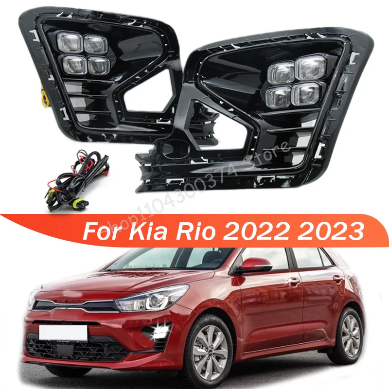 

1 Pair For Kia Rio 2022 2023 LED Front Bumper Fog Light DRL Daytime Driving Running Lamp White Yellow Color Foglamp