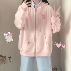 Hırka Hoodie bahar sonbahar Kawaii Anime karikatür fermuarlı kapüşonlu eşofman üstü kadın Harajuku Streetwear gevşek uzun kollu tişörtü Femme