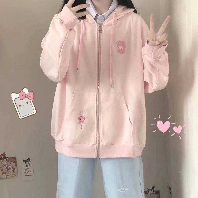 Cardigan Hoodie Spring Autumn Kawaii Anime Cartoon Zip Up Hoodie Woman Harajuku Streetwear Loose Long Sleeve Sweatshirts Femme