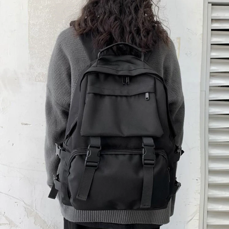 Mochila escolar de grande capacidade para universitários, mochila casual simples, roupa de trabalho monocromática, versão coreana, moda masculina e feminina