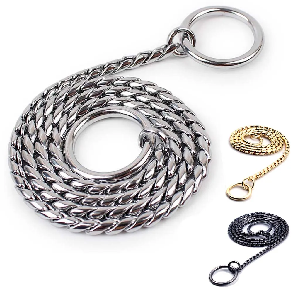 Collare a catena per cani in oro nero argento Collare per serpente da addestramento per animali domestici con collegamenti pesanti Collare antiscivolo per animali domestici in rame placcato per cani