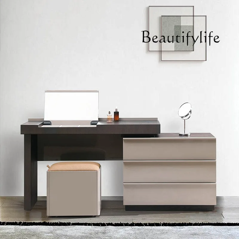 

Italian dresser smoked wood baking paint retractable storage three-bucket cabinet multi-function flip mirror makeup table