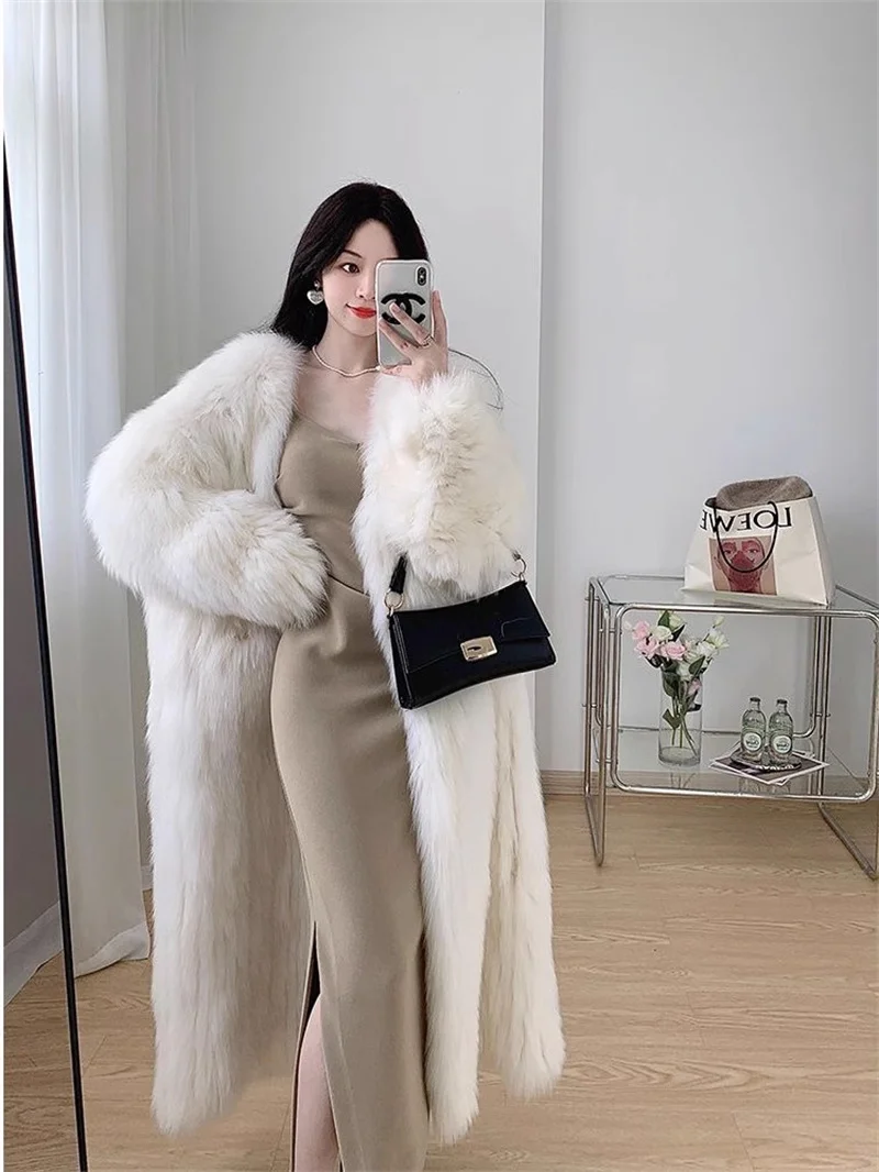 Long fur Coat for Women in Winter 2024 Loose Fitting Imitation Fox fur One-piece fur Coat Thickened Young Style Solid Color Coat