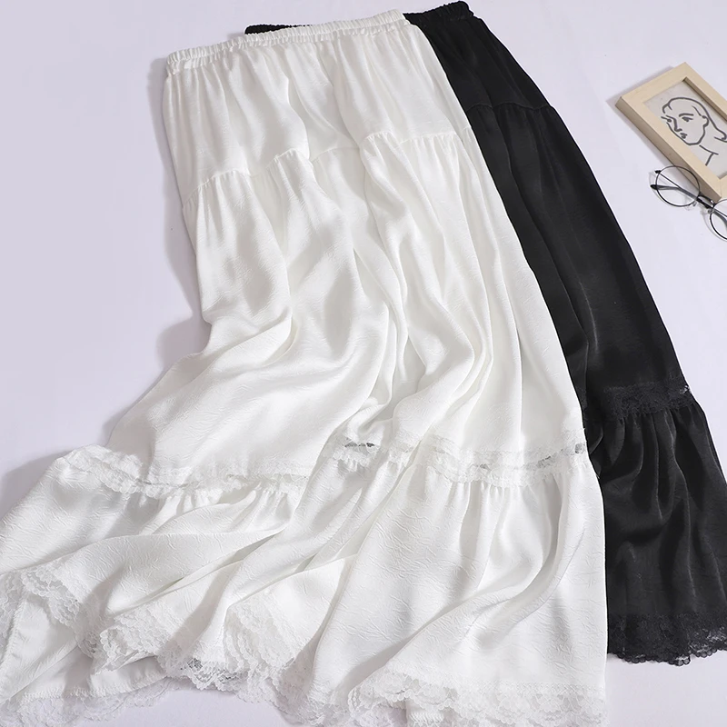 

Lace Patchwork Skirt Women's Chiffon White Skirt 2024 Spring/summer Long Skirts Black