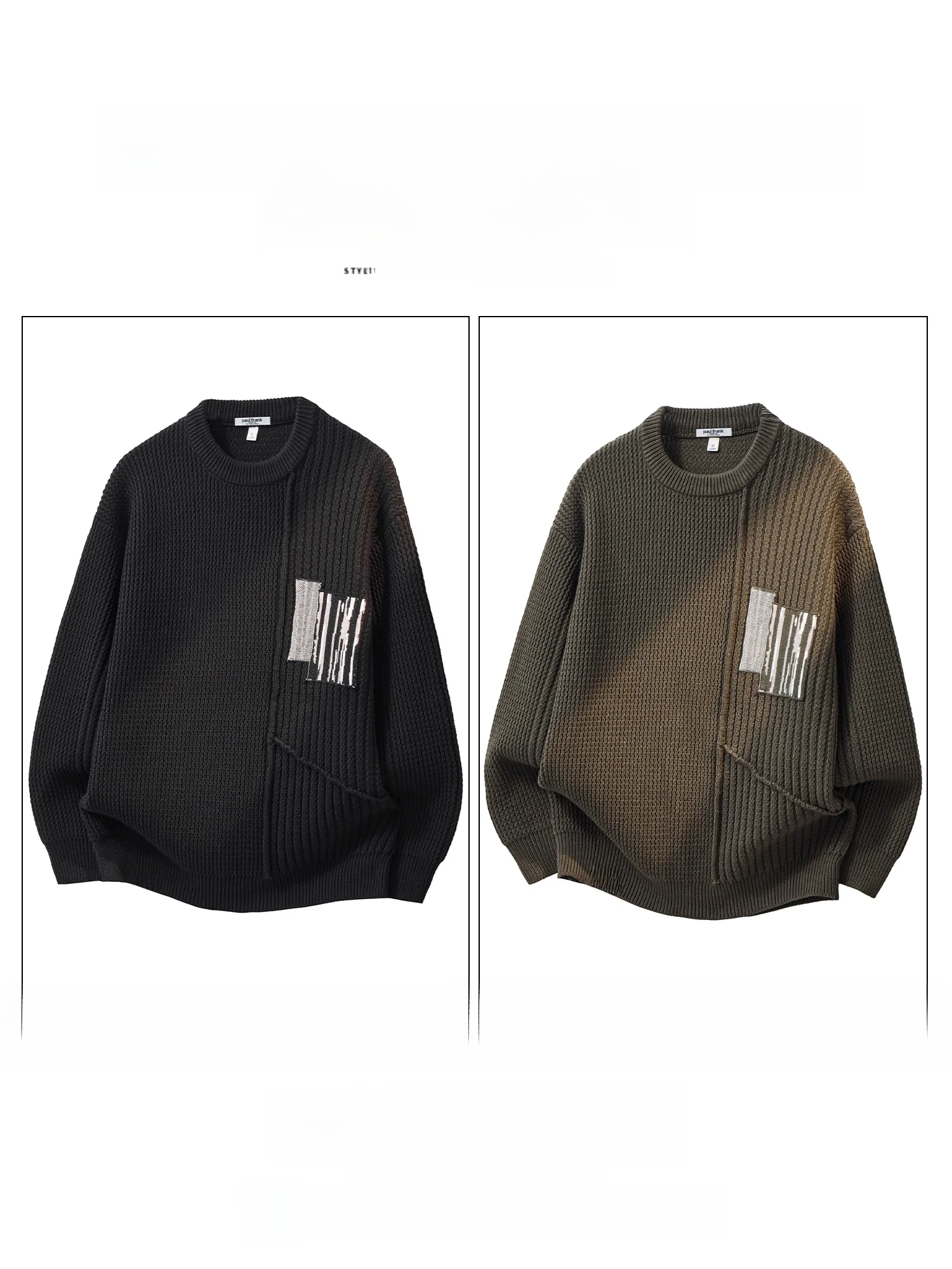 PaulFrank Heavyweight Patchwork Men's round Ne Knitted Sweater Casual American Sle Winter Faionable Cotton Blend Top