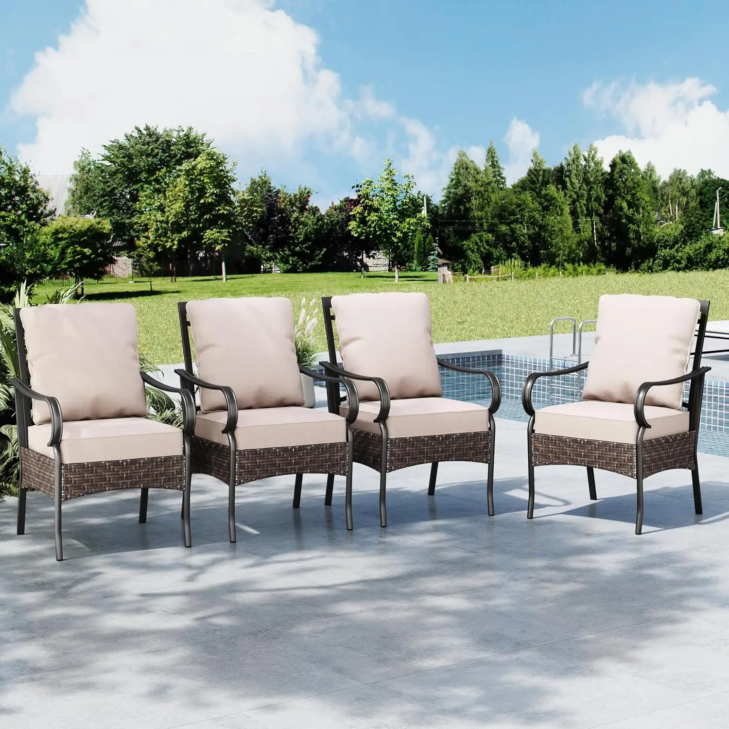 

Patio Chairs Set of 4, Outdoor Brown Wicker Chairs, Patio Outdoor Dining Chairs Set for Table, Metal Frame & Brown, Customized