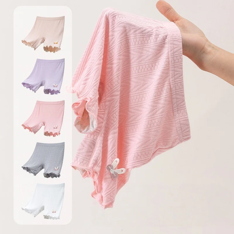 Summer Girls Safety Shorts Kids Bunny Embroidery Anti Chafing Undeshorts Ruffle Hem 3-8Y Children Leggings Innerwear