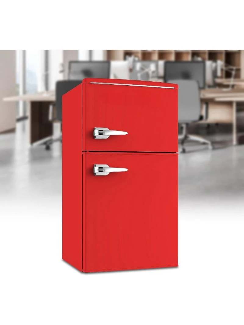 Mini frigorifero in stile retrò con scomparto congelatore per home office o dormitorio con doppie ante e ripiani in vetro rimovibili Rosso