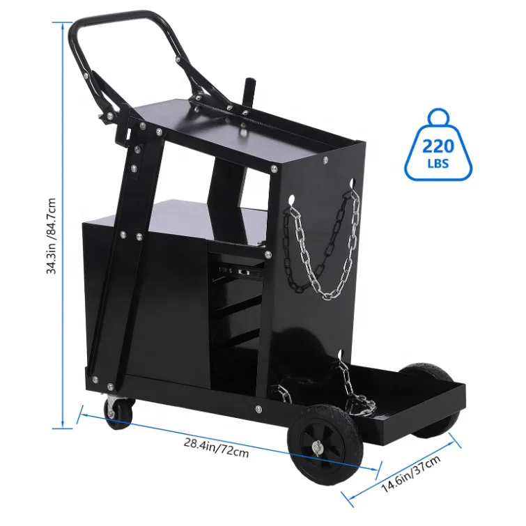 2 Tier 4 Drawers Welder Cart Tilt Table Large Storage 360 Rolling Welding Trolley Welding Cart