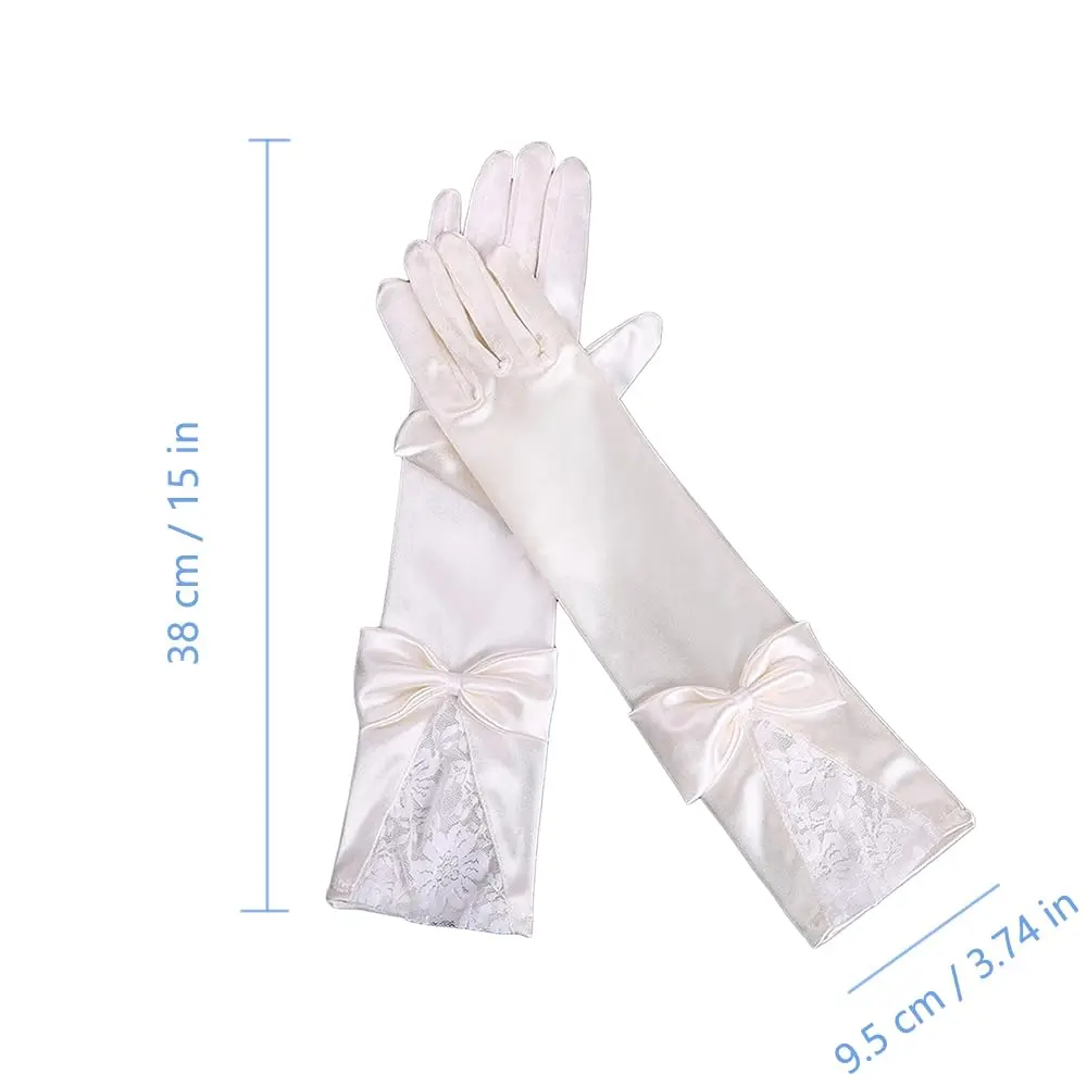 Guanti da sposa in raso da 15 pollici guanti bianchi con fiocco lungo per abiti da sposa e da donna, accessori per feste 1920 per ragazze