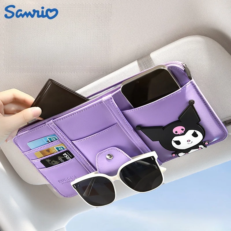 Sanrio Hello Kitty Car Glasses Clip Sun Visor Storage Folder Kuromi Multifunction Vehicle Mounted Sunglasses Clip Id Holder Gift