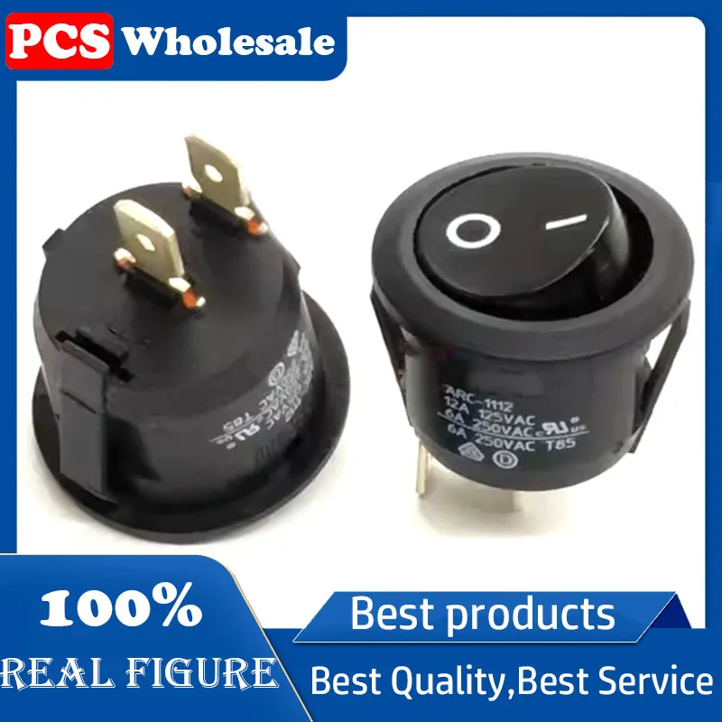 Original imported ARC-1112 boat switch Open hole 20MM round 23mm boat switch Black 2 pin 2 gear button 6A250V T85