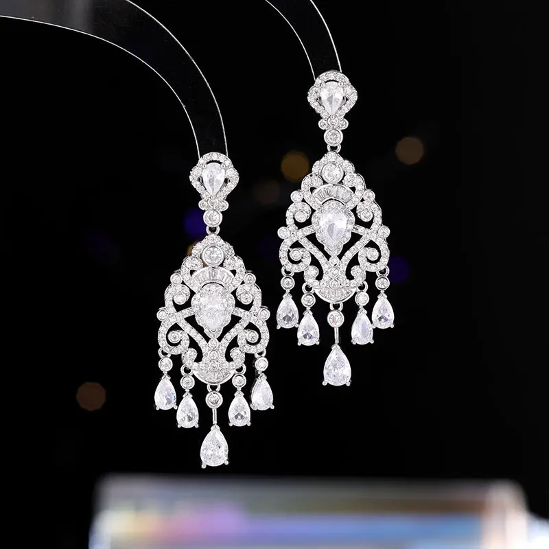 Women Earrings Luxury Jewelry Shiny Zircon Red Purple Drop Dangle Earrings Elegant Wedding Bridal  Evening Party Drop Shipping