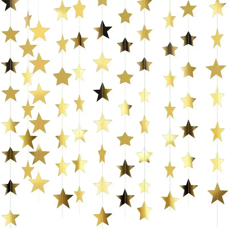 Glitter Star Garland Banner Decor, 130 Feet Bright Star Hanging Bunting Banner Backdrop (Gold)