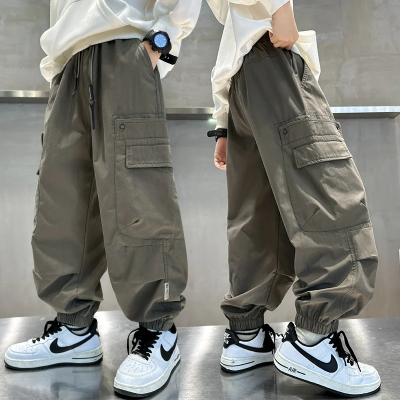 

High Quality Kids New Spring Sports Cargo Pants for Boy Casual Cotton Trousers School Child Thick Autumn Sweatpants Trackpants