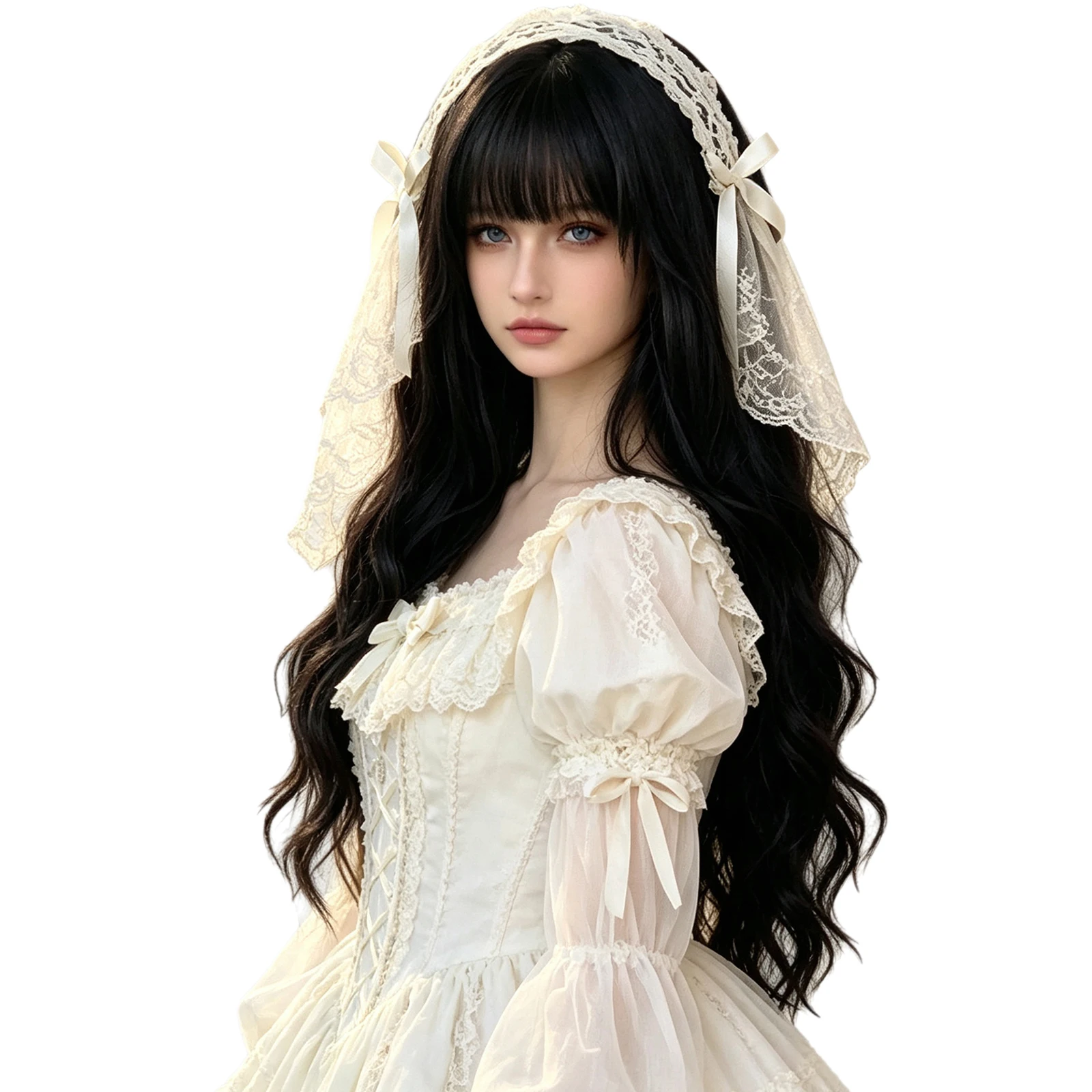 Women Lolita Gothic Headpiece Floral Lace Trim Tulle Layer Hat Costume Accessories for Halloween Nun Cosplay Anime Comic-con