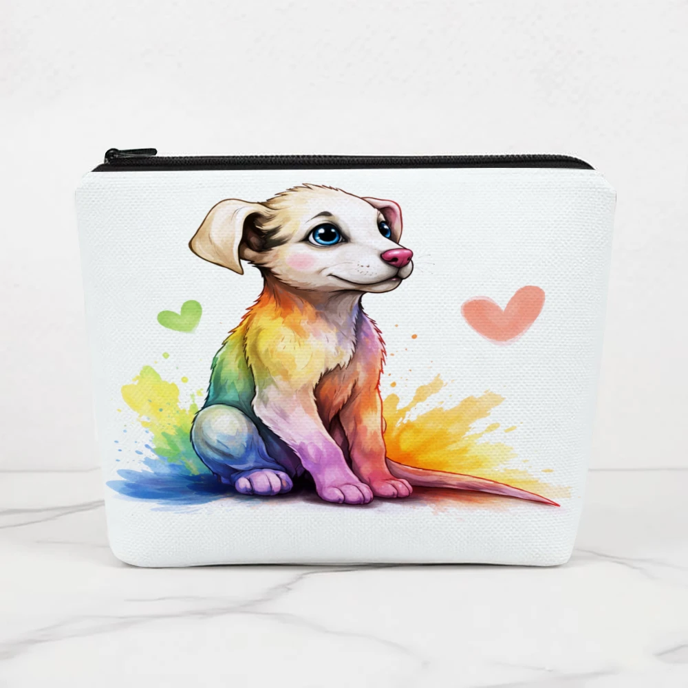 Rainbow Puppy With Hearts Makeup Bags for Girls Cosmetic Pouch Toiletry Bag Pencil Case Travel Storage