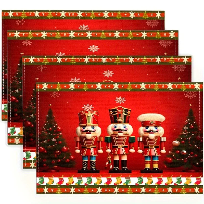 1/4/6/8pc Christmas Nutcracker Place Mats Christmas Table Mat  Heat Insulation Pad Western Meal Table Pad Dining Table Decor