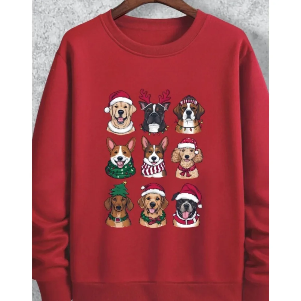2025년 신상 남성 캐주얼 스트리트웨어 후디 스웨트셔츠 축제 크리스마스 강아지 프린트 산타 모자 & 휴일 의상 풀오버