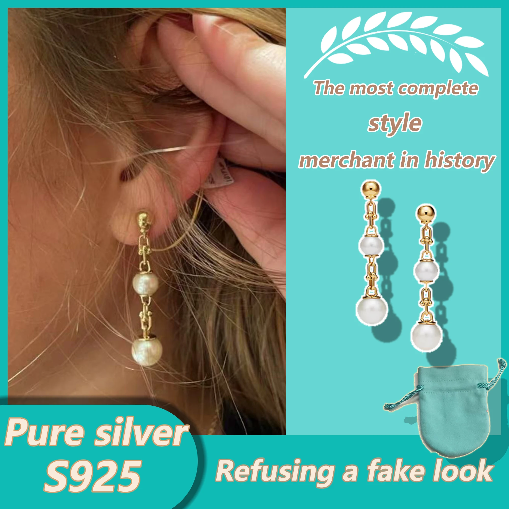 

Horseshoe pearl tassel earrings pure silver S925 temperament charm noble earrings HardWear series commemorative gift