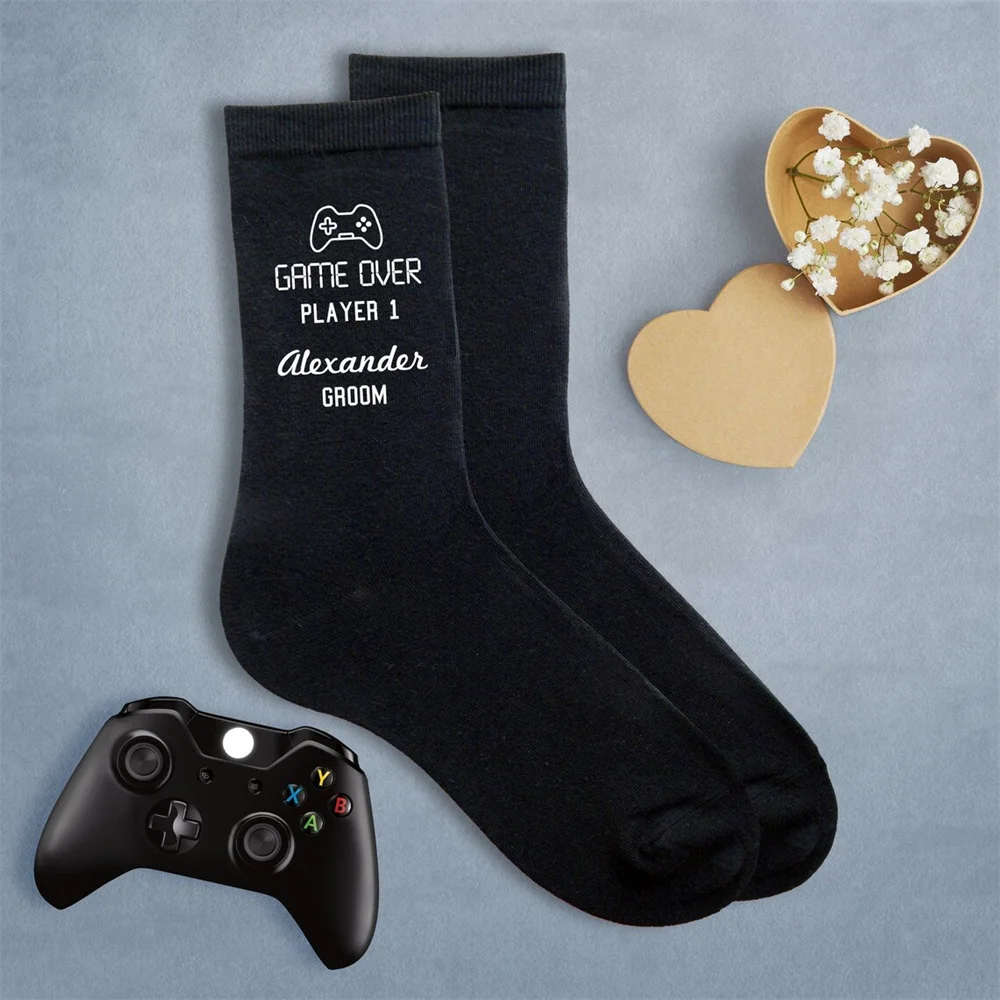 Game Over Personalized Wedding Socks with a Name and Wedding Role, a Fun Custom Gift for the Whole Wedding Party