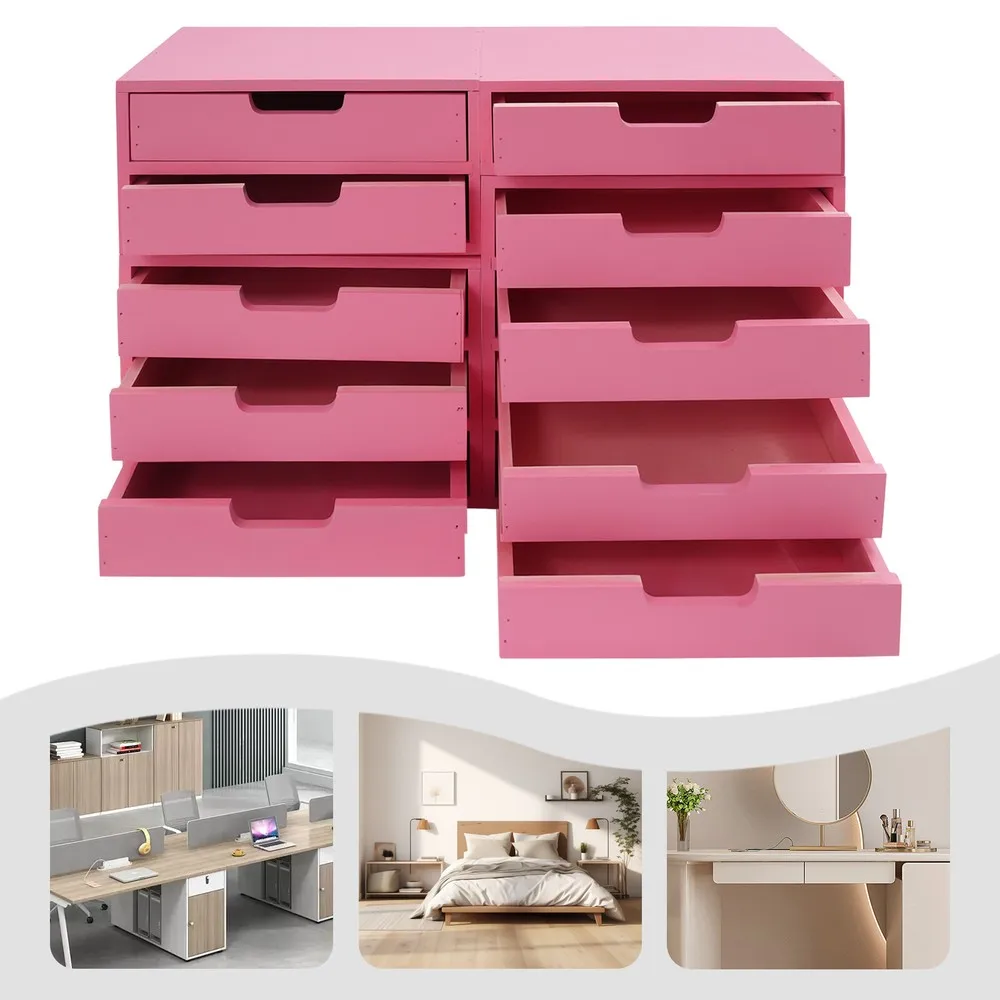 

4-piece Drawer Cabinet Set Multi-level Drawer Desktop Storage Organizers Pink US