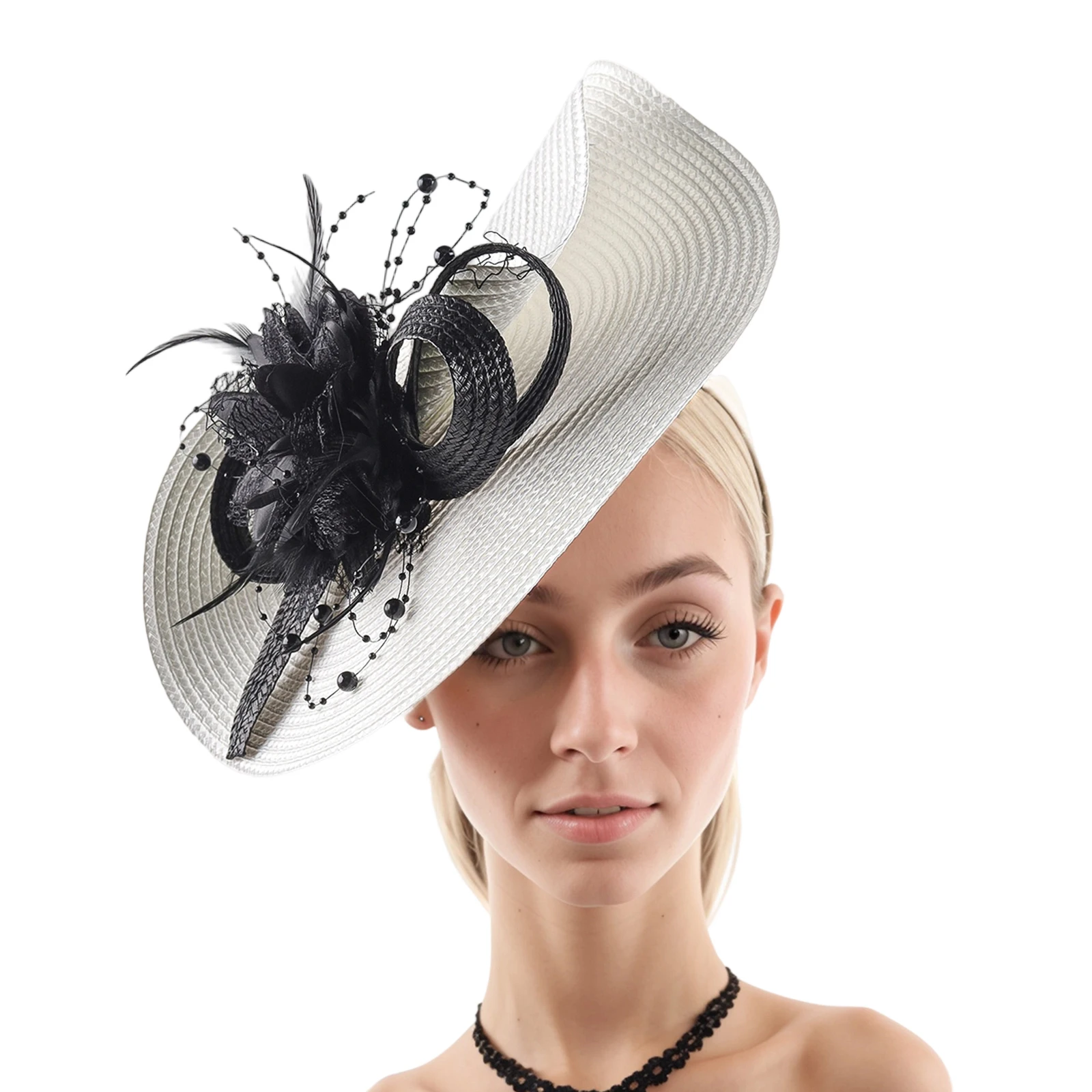 قبعات Fascinator Pillbox للنساء قبعات فيدورا كلاسيكية من القش أنيقة لحفلات الزفاف وحفلات الكوكتيل