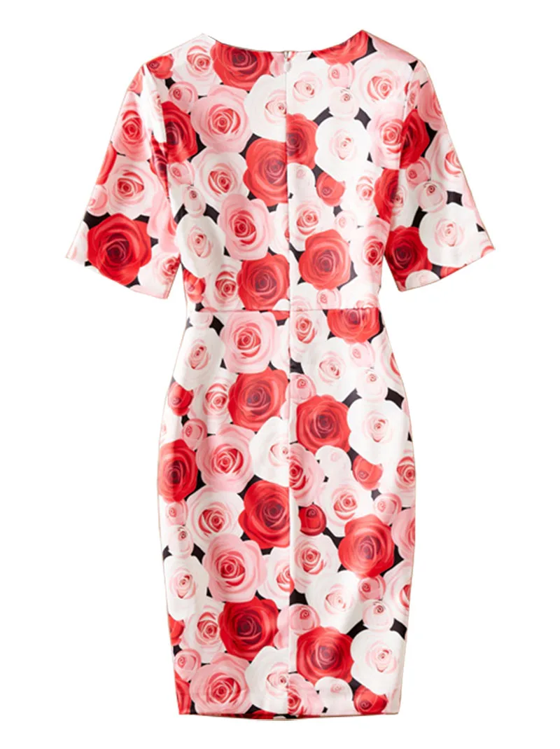 Elegant Rose Print Sheath Dress For Women Summer Floral Party Dresses 2025