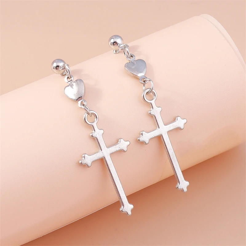Women's Gothic Black Cross Drop Earrings, Dangle Hook Design