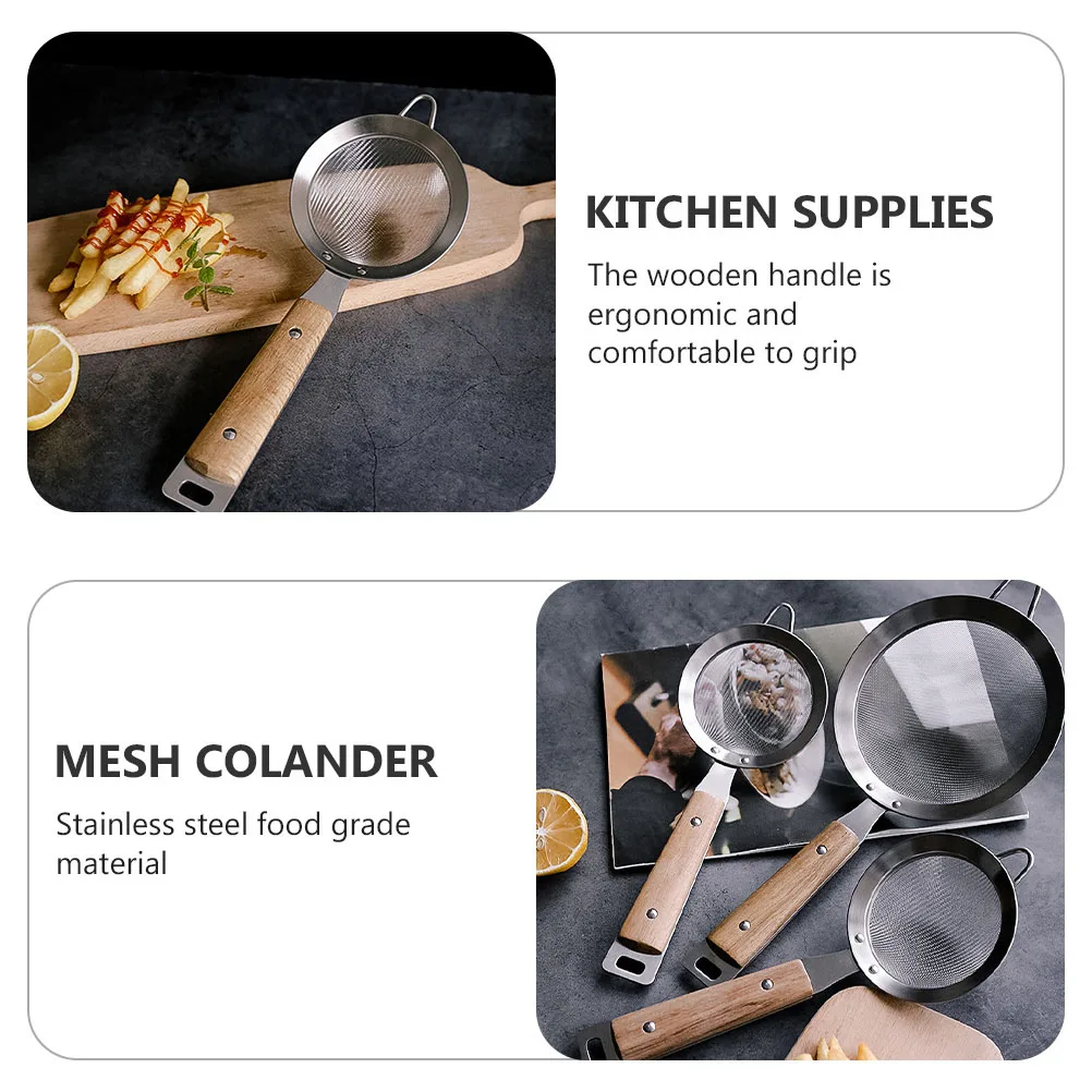 

1pc Stainless Steel Strainer Kitchen Supplies Skimmer Spoon Wood Handle Small Colander Fine Filter Screen Kitchen Supplies