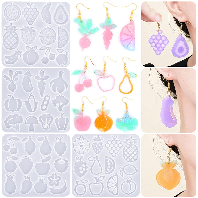 2Pcs Earring Molds,Fruit Earrings Silicone Molds Resin Jewelry Pendant Molds Crafting Moulds Vegetable Jewelry Making Molds