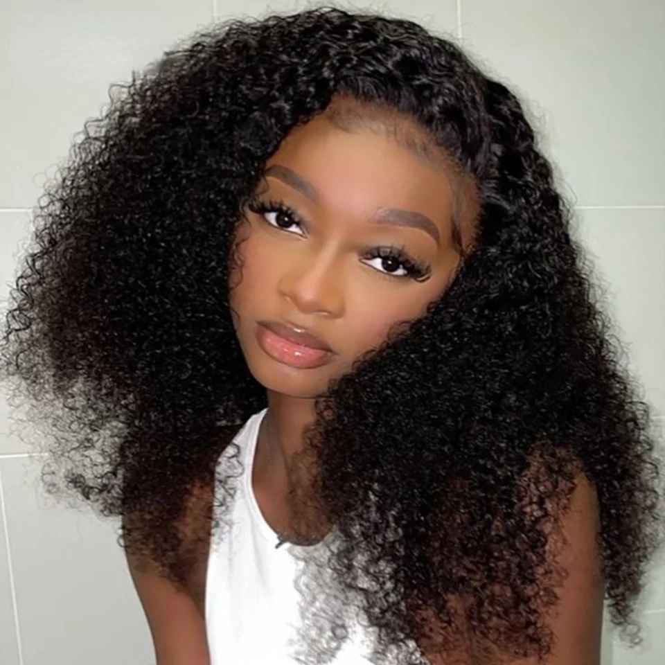 

Kinky Curly Wave Human Hair Wig 13x4 Transparent Lace Frontal Curly Wigs Human Hair Wigs for Women Natural Black Color Wig