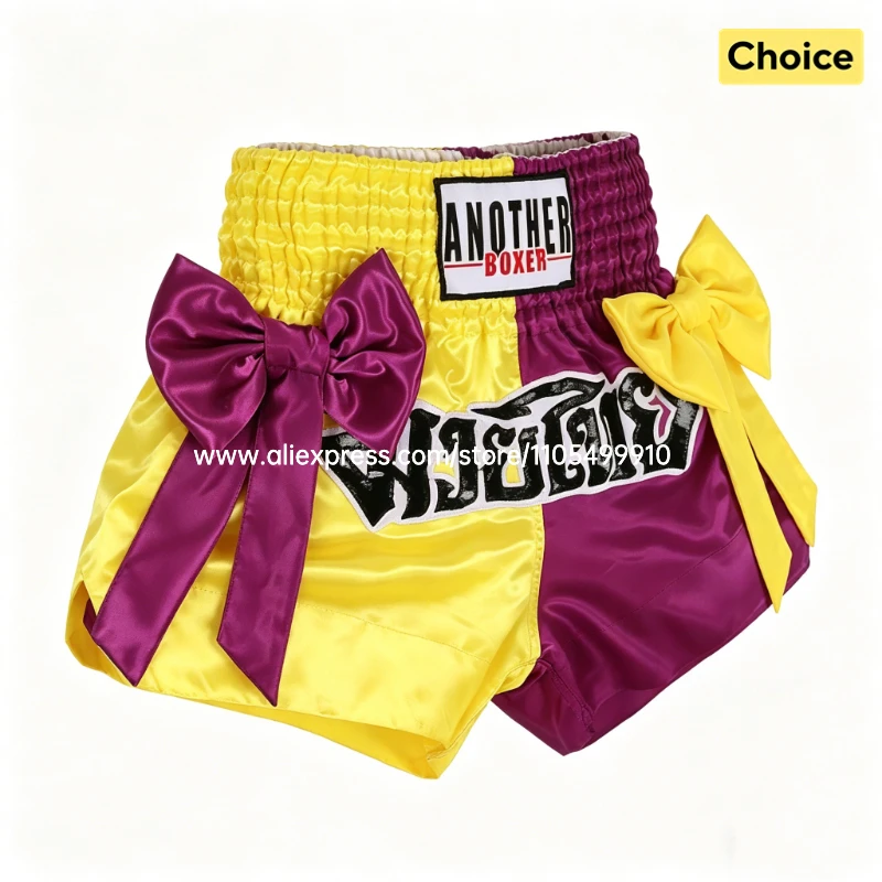 Muay Thai Shorts Lila Gelb Kickboxen MMA Training Wettkampf Kampfhosen Damen Kinder Kampfsport Boxen Sport Kurze Hosen