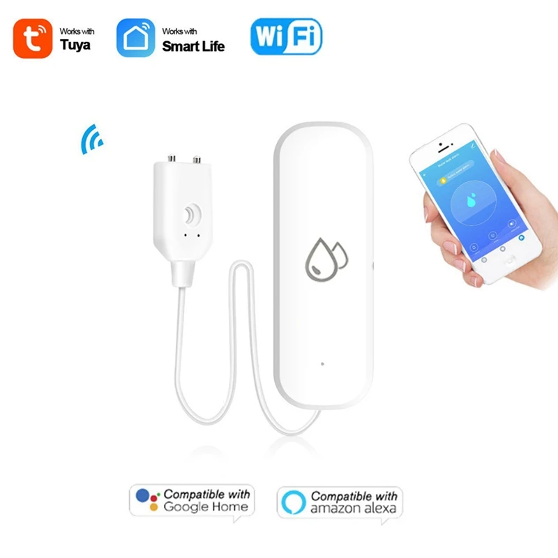 Sensor de fugas de agua Tuya, Detector Wifi, sistema de alarma de protección para el hogar, Control por aplicación Smart Life